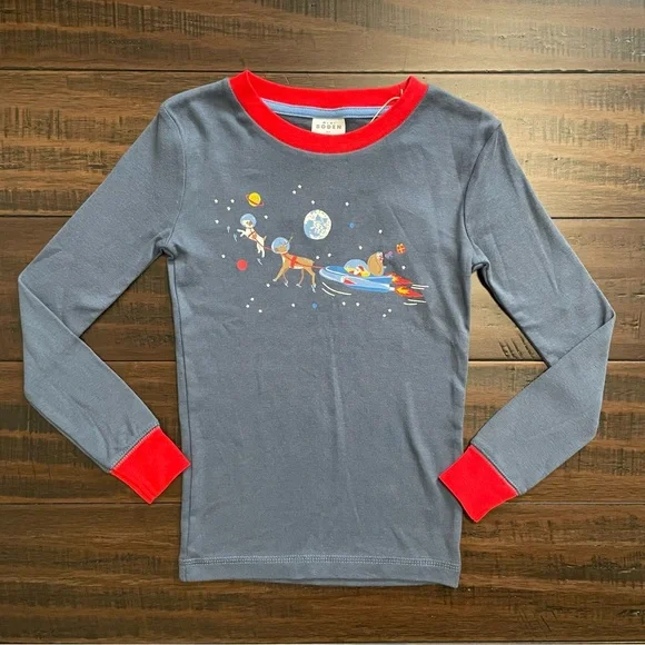 Mini Boden Blue Space Santa Long John Pajamas NWT - Picture 4 of 10